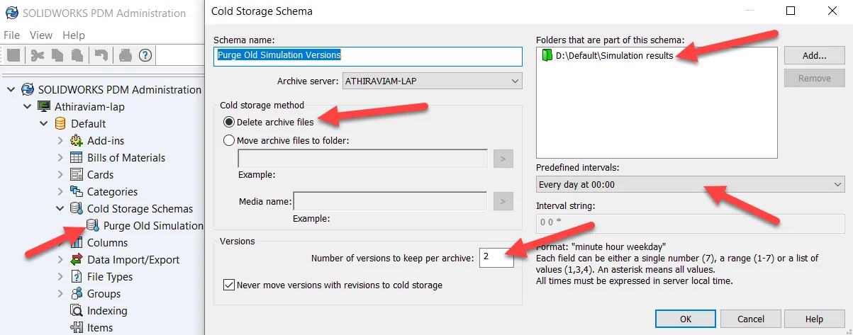 Cold Storage Schema setup in the PDM Administration tool